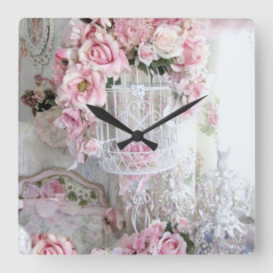 Shabby Chic Pink Rose Wall Clock