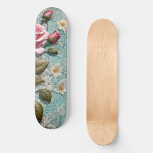 Shabby Chic Pink Roses and Lace Skateboard
