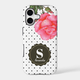 Shabby Chic Pink Roses Black White Polka Dots