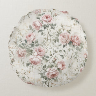 Shabby Chic Pink Roses Cottagecore Round Cushion