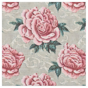 Shabby Chic Pink Roses on a neutral background Fabric