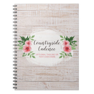 Shabby Chic Pink Roses on Rustic Country Barn Wood Notebook