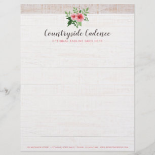 Shabby Chic Pink Roses on Rustic Country Barn Wood Personalised Letterhead