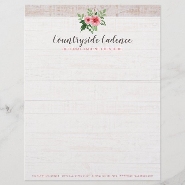 Shabby Chic Pink Roses on Rustic Country Barn Wood Personalised Letterhead (Front)