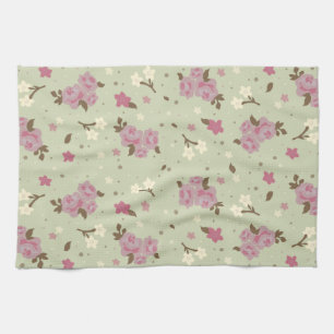 Shabby Chic Pink Roses Pattern Tea Towel