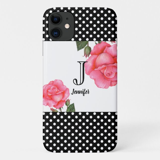 Shabby Chic Pink Roses Polka Dots Case-Mate iPhone Case (Back)
