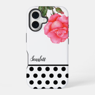 Shabby Chic Pink Roses Polka Dots iPhone 16 Case