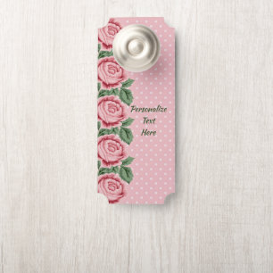 Shabby & Chic Pink Roses Polka Dots Personalised Door Hanger
