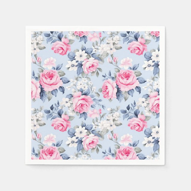 Shabby Chic Pink Roses Seamless Pattern Napkin (Front)
