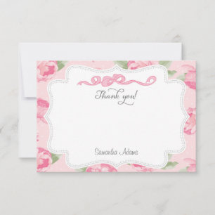 Shabby Chic Pink Roses Thank You Card