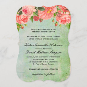 Shabby Chic Pink Roses Wedding Invitation