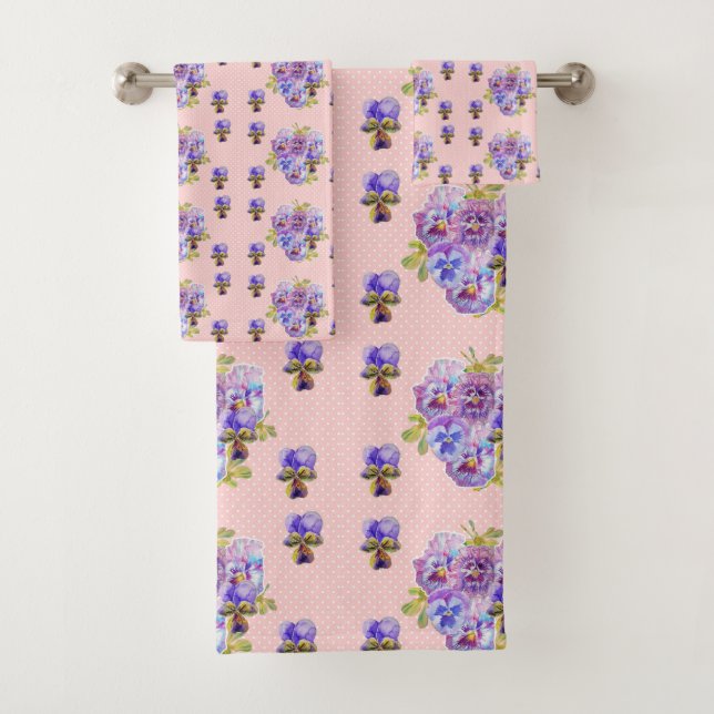 Shabby Chic Pink Spot Floral flowers Towel Set (Insitu)