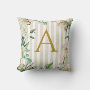 Shabby chic pink striped floral personalised cushion