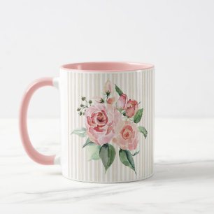 Shabby chic pink-striped personalised floral mug