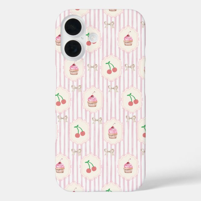 Shabby chic Pink stripes cherries Cupcakes Retro  Case-Mate iPhone Case (Back)