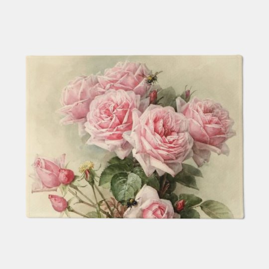 Shabby Chic Pink Victorian Roses Doormat Zazzle Co Uk