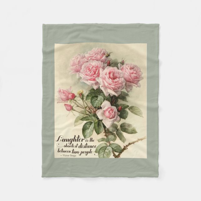 Shabby Chic Pink Victorian Roses Fleece Blanket (Front)