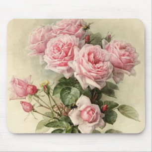 Shabby Chic Pink Victorian Roses Mouse Mat