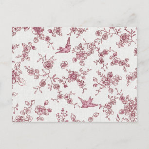 Shabby Chic Pink Vintage Birds Floral Pattern Postcard