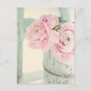 Shabby Chic Pitcher of Pink Flowers Postcard
