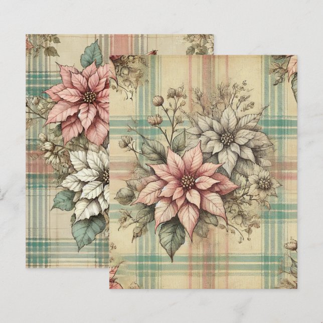 Shabby Chic Plaid Poinsettias Scrapbook Paper (Front/Back)
