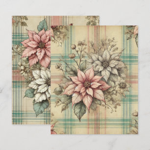 Shabby Chic Plaid Poinsettias Scrapbook Paper