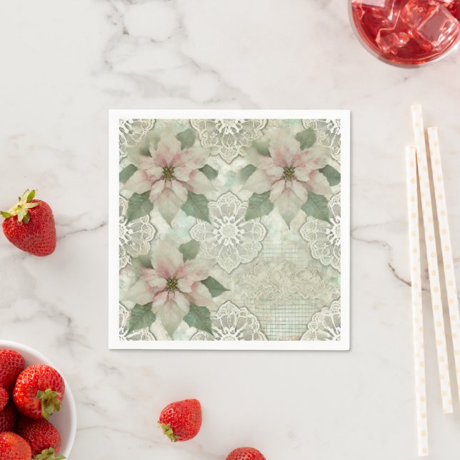 Shabby Chic Poinsettia and Lace Decoupage Napkins (Insitu)