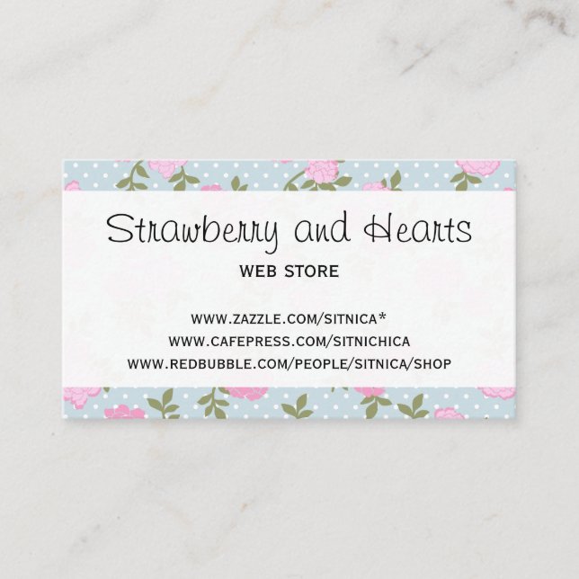 Shabby Chic, Polka Dots, Roses - Blue Pink Green Business Card (Front)