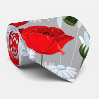 shabby chic poppies and daisies red and white tie