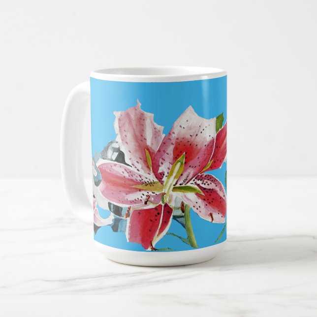 Shabby Chic Pretty Blue Lily floral Girls Mug (Front Left)