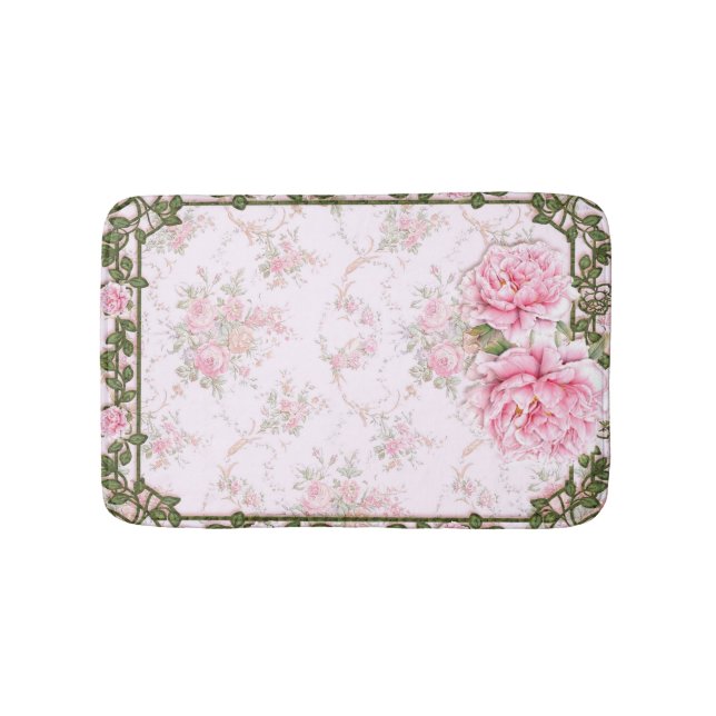 Shabby Chic Pretty Peonies Bath Mat (Front)