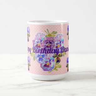 Shabby Chic Pretty Pink Pansy floral Dot Mug