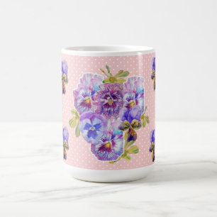 Shabby Chic Pretty Pink Pansy floral Dot Mug