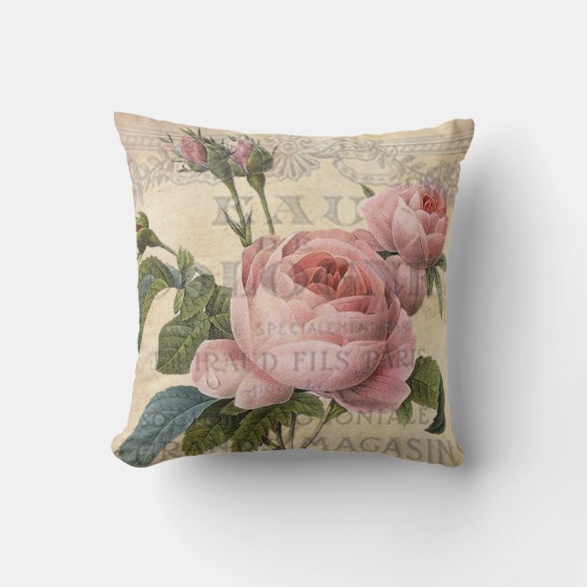 Shabby chic,  pretty pink rose, french inspired cushion (Front)