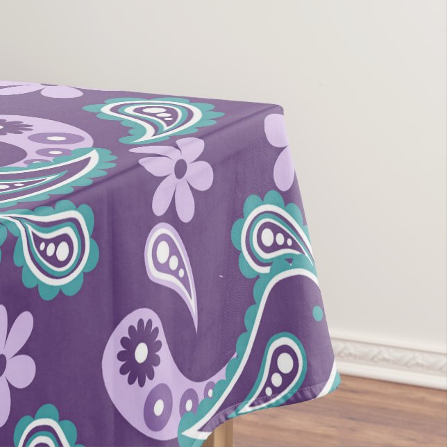 Shabby Chic Purple and blue Paisley Pattern Tablecloth (In Situ)