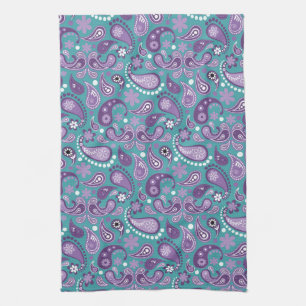 Shabby Chic Purple and blue Paisley Pattern Tea Towel