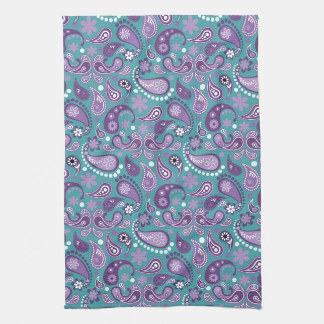 Shabby Chic Purple and blue Paisley Pattern Tea Towel (Vertical)