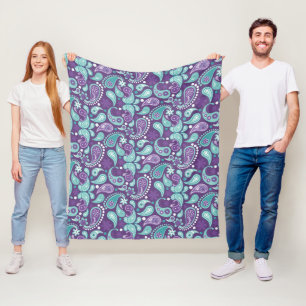 Shabby Chic Purple and Light blue Paisley Pattern Fleece Blanket