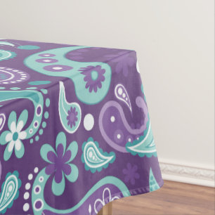 Shabby Chic Purple and Light blue Paisley Pattern Tablecloth