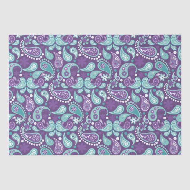 Shabby Chic Purple and Light blue Paisley Pattern Tissue Paper (Front)
