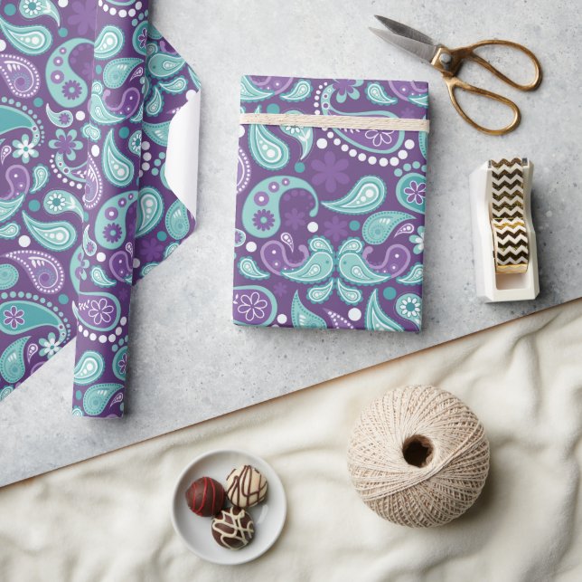 Shabby Chic Purple and Light blue Paisley Pattern Wrapping Paper (Crafts)