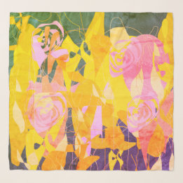 Shabby Chic Purple Green Pink Yellow Floral Scarf