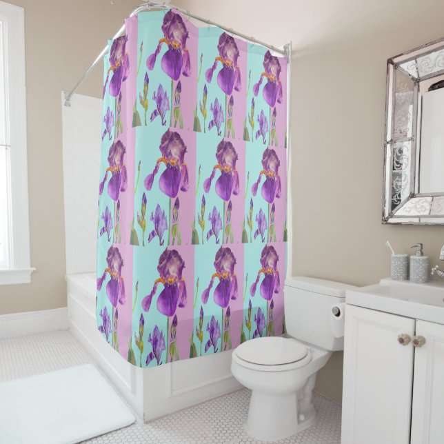Shabby Chic Purple Iris Blue Violet Shower Curtain (In Situ)