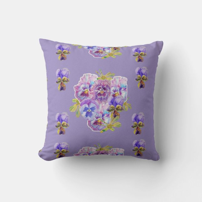 Shabby Chic Purple Pansy Floral flowers Cushion (Front)