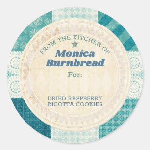 Shabby chic quilt from the kitchen of food gift classic round sticker