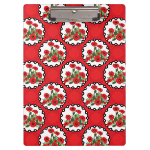 Shabby Chic Red, Black & White Poppies Floral Clipboard