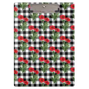 Shabby Chic Red, Black & White Poppies Floral Clipboard