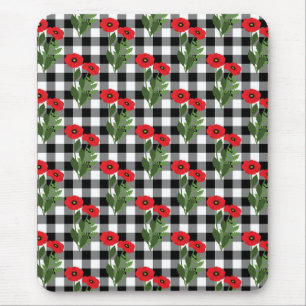 Shabby Chic Red, Black & White Poppies Floral Mouse Mat
