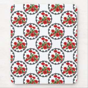 Shabby Chic Red, Black & White Poppies Floral Mouse Mat
