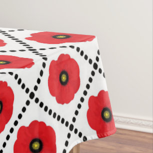 Shabby Chic Red, Black & White Poppies Floral Tablecloth